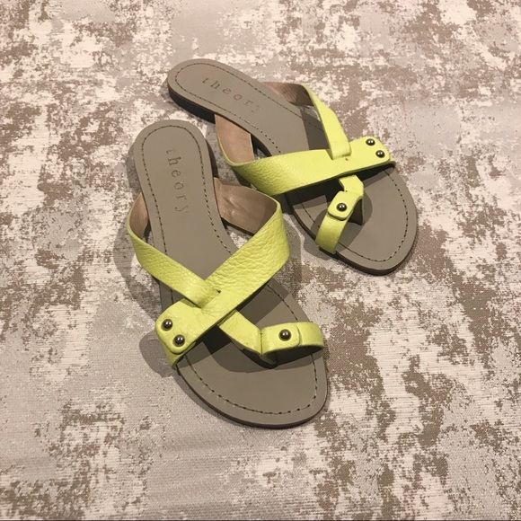 Theory Pastel Yellow/Green Leather Sandals - Picture 2 of 6